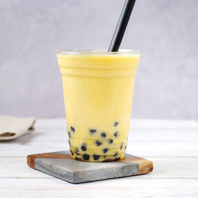 Mango Milk Tea Boba Drink.
