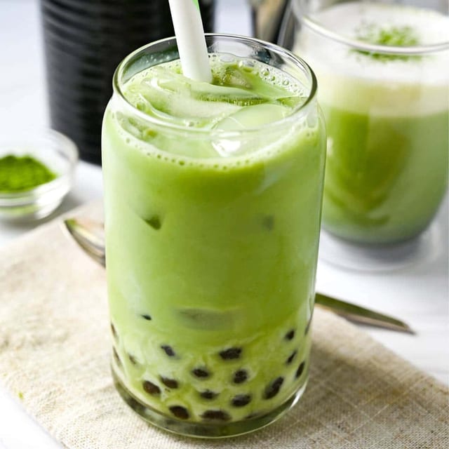 Matcha Green Tea Milk Tea Boba Drink.