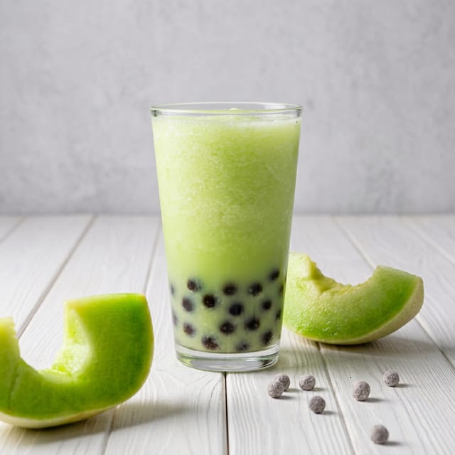 Honeydew Milk Tea Boba Drink.