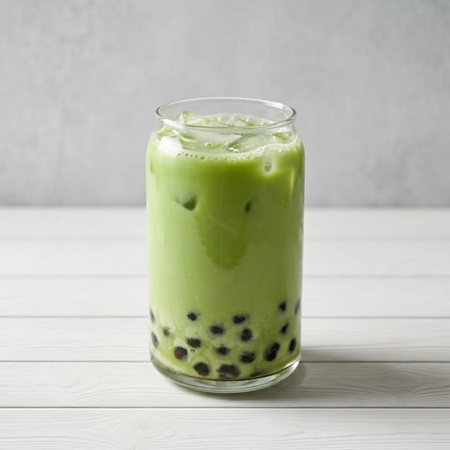 Matcha Green Tea Milk Tea Boba Drink.